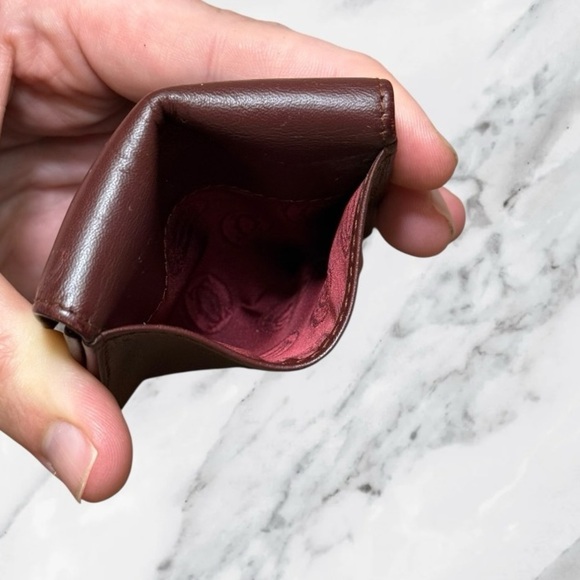 Cartier Burgundy Wine Leather Bifold Coin Purse Mini Wallet - Picture 3 of 6